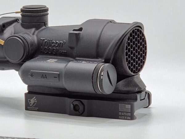 Plastic anti reflection killflash device mounted on Trijicon Acog, 7 Leagues Engineering